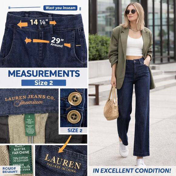 Lauren Jeans Co Lauren Ralph Lauren Premium Wide Leg Trouser Wns Dark Wash 29x33 - Picture 2 of 6